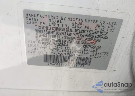 2021 Nissan Kicks S Xtronic Cvt из США, поврежденный, VIN 3N1CP5BV2ML535423